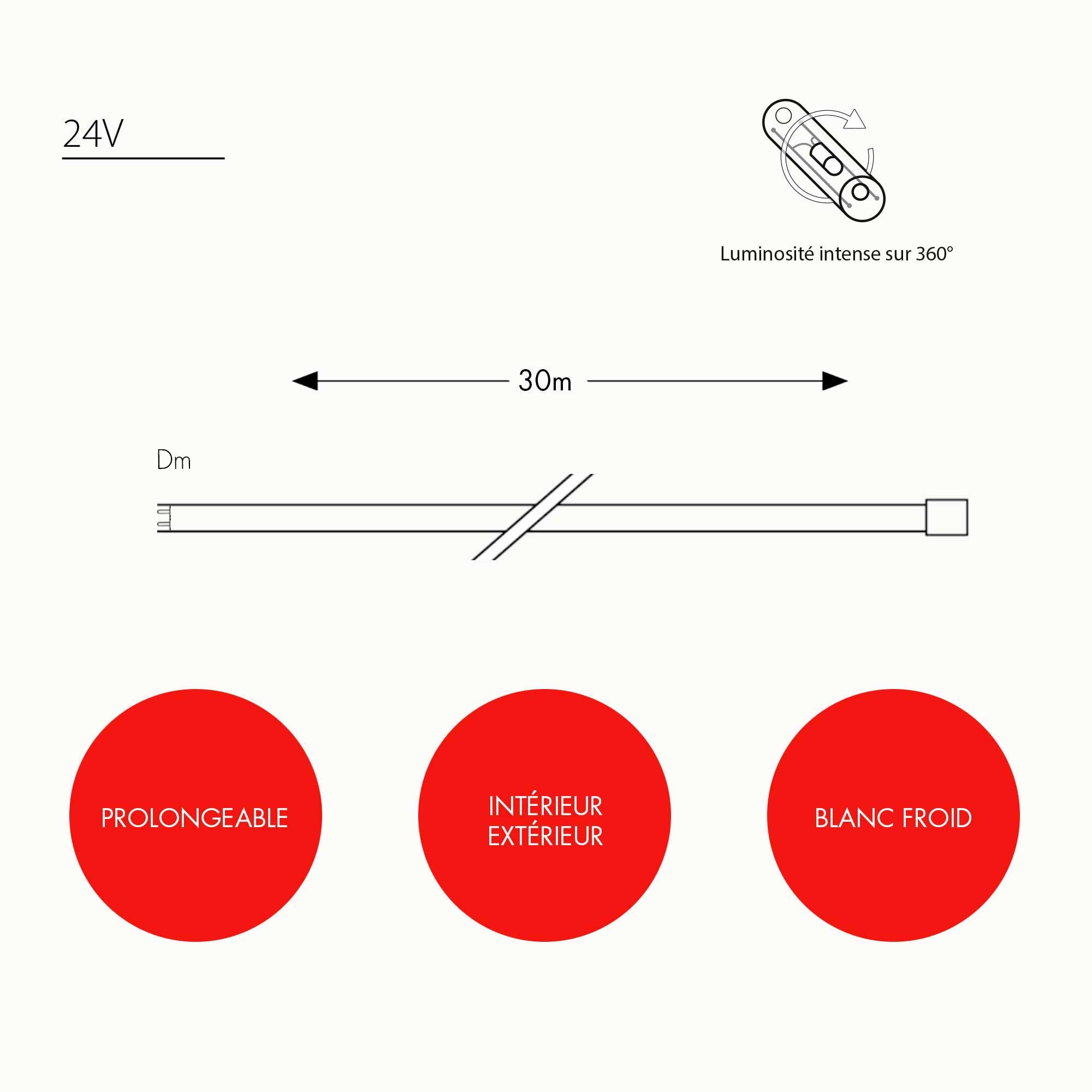 Cordon Lumineux Candy L30m - 24V